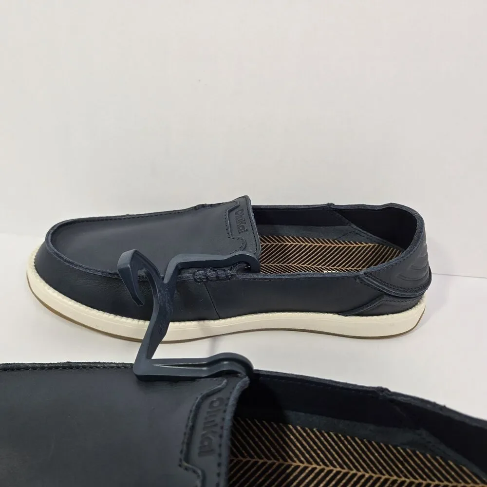 OluKai‎ Kakaha Nia Mens 9.5 Mood Indigo Blue Leather Slip On Shoes Loafers